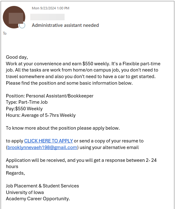 phish administrative assistant needed part time