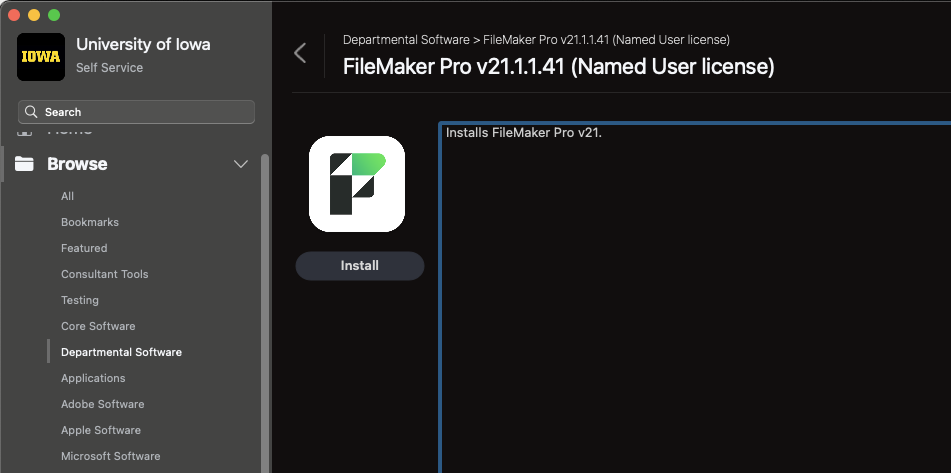 Click the install button to install FileMaker Pro