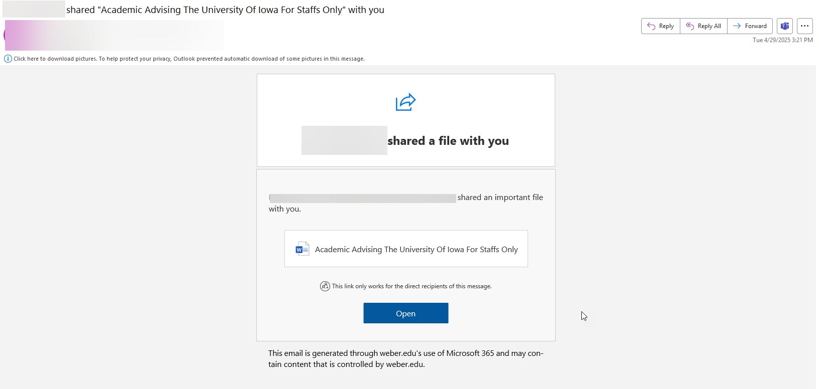phishing message shared document