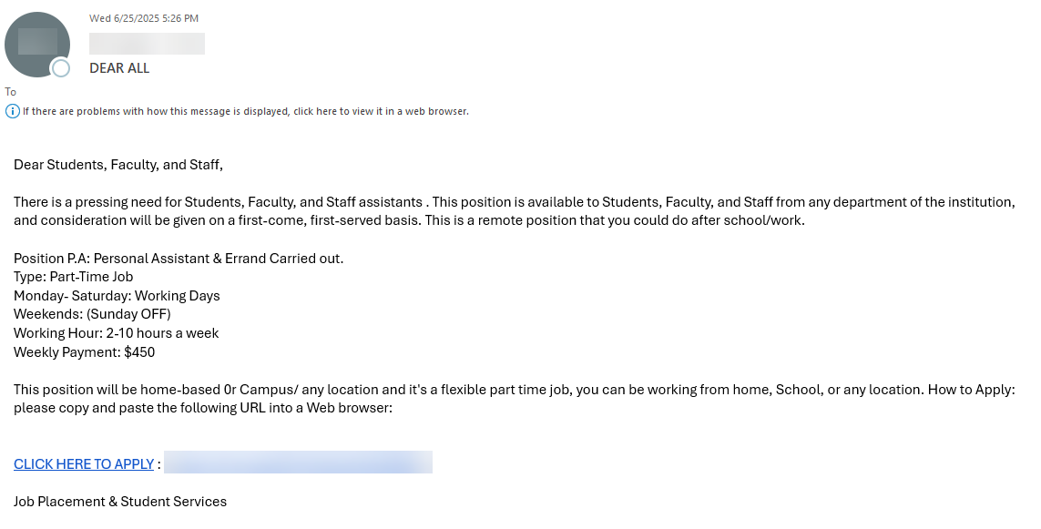 Screenshot of Phishing Message