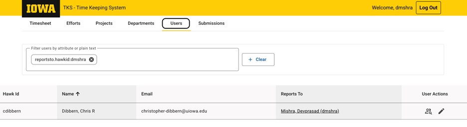 Click on users to find an employee who reports to you.