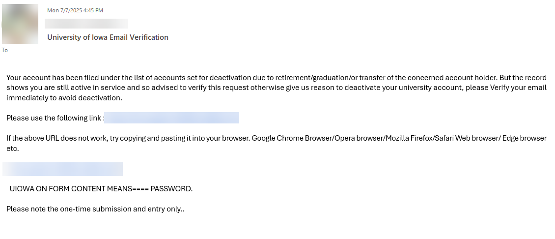 Screenshot of phishing message