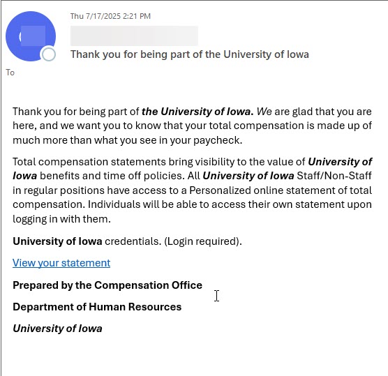 phish message thank you for being part of university of iowa bad link