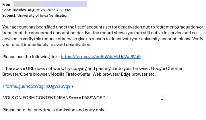 phishing message verification email about deactivation