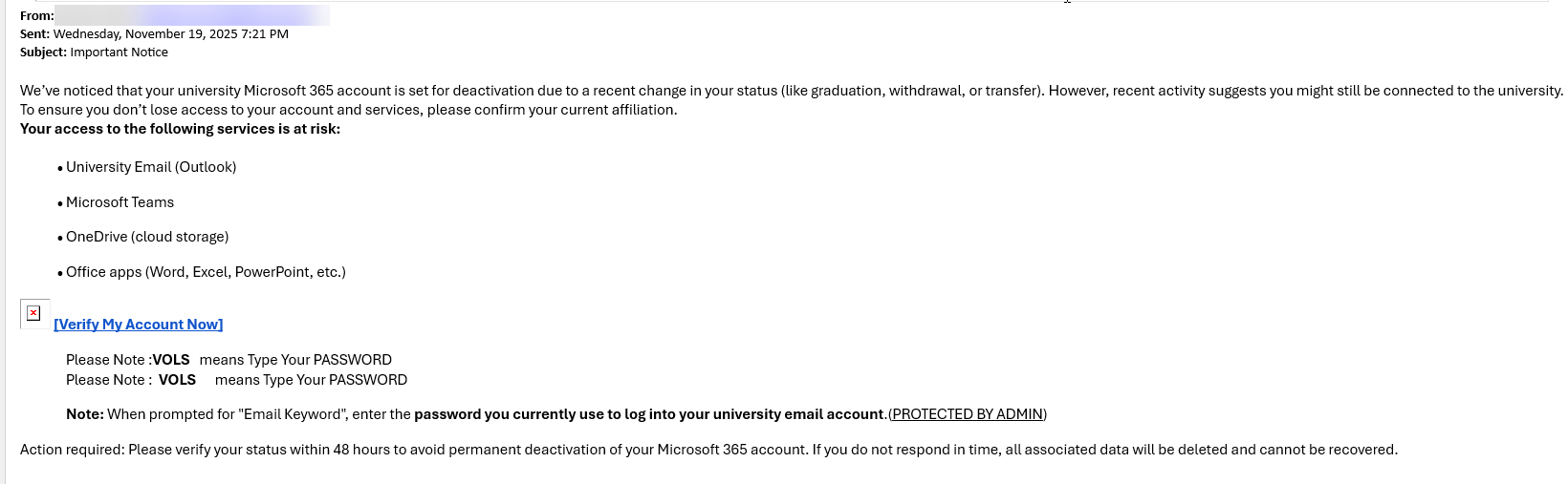 important notice phishing message
