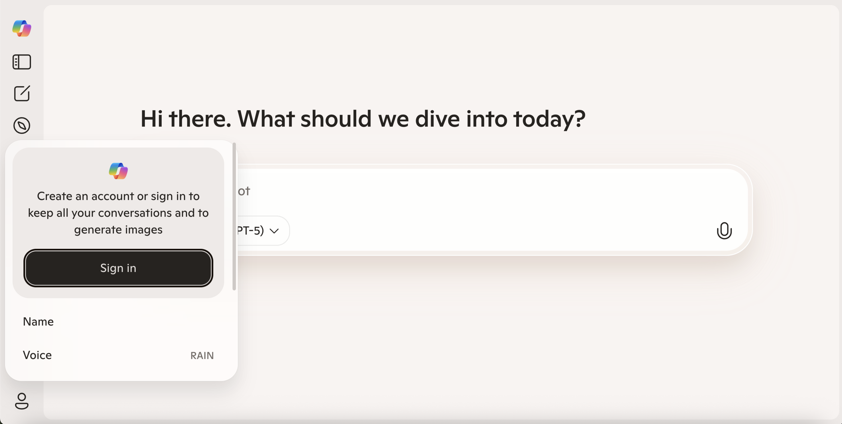 Screenshot of Copilot Chat sign-in