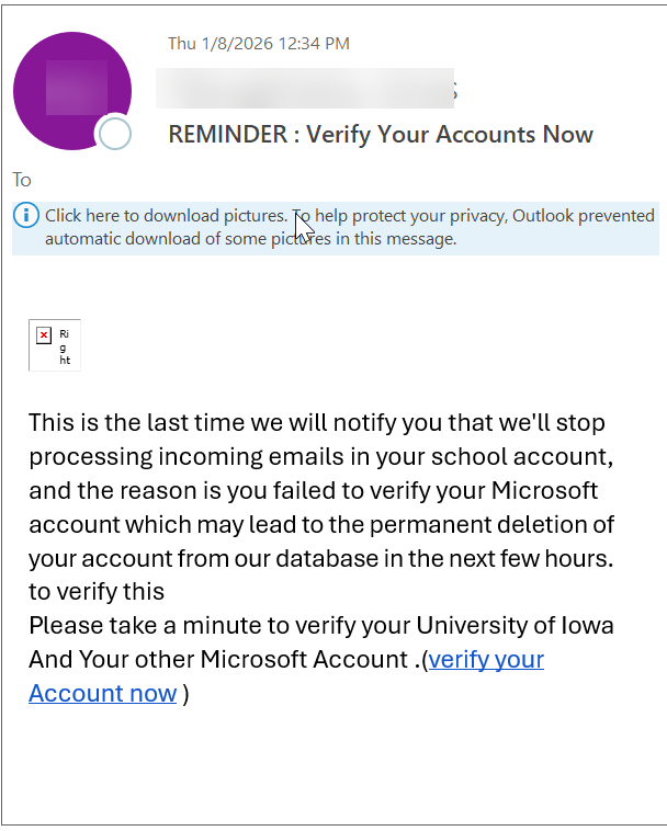 phishing reminder verify account information