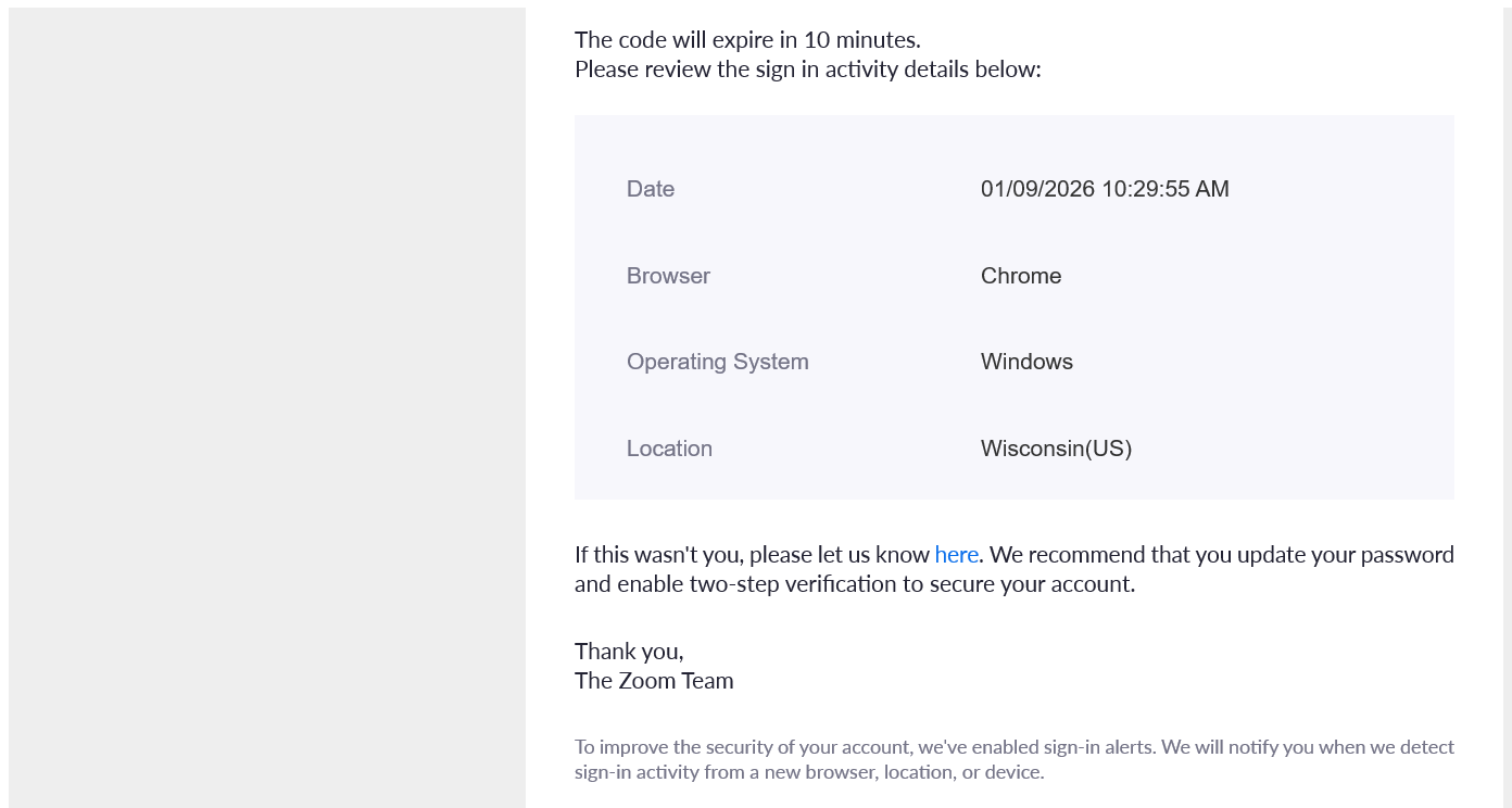 phishing message zoom code