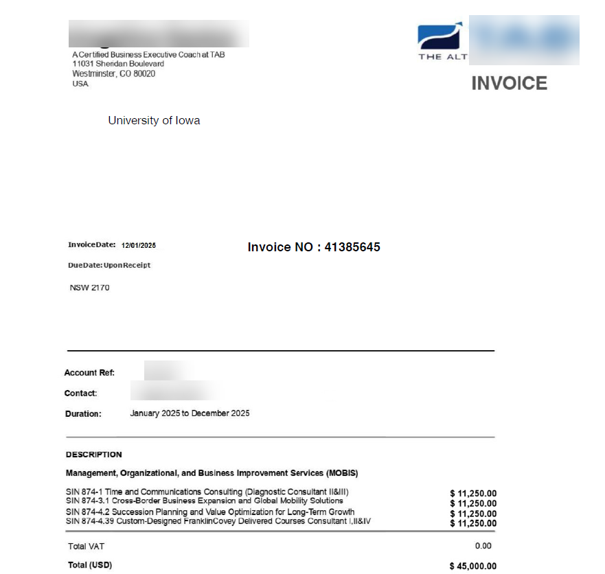phishing message sample of fake invoice