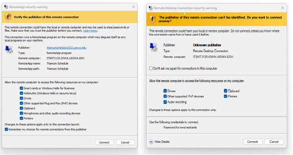 Remote Desktop Connection Security Warnings