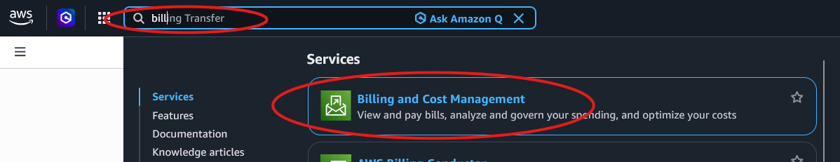 Navigating to AWS Billing and Cost Management