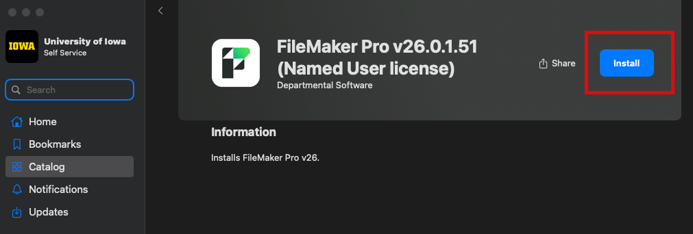 Screenshot showing Self Service application with details on FileMaker 26.