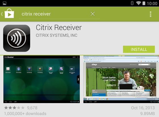 Search for Citrix Receiver in Google Play
