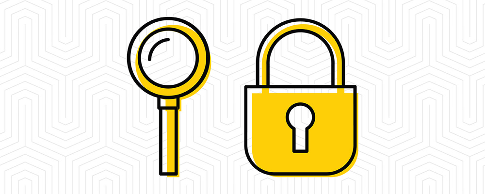 magnifying glass and lock icons to depict security awareness