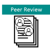 Peer Review graphic - two person icons in a feedback loop on a document