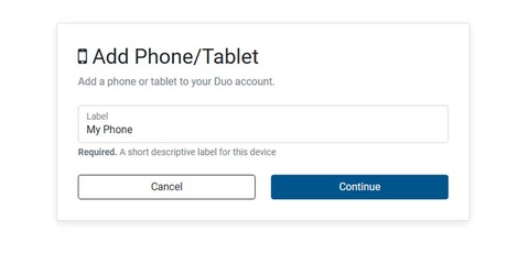 Add phone/tablet screen with an open field to create a label for the device