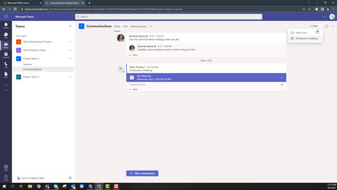 screenshot of scheduling teams meeting in a channel