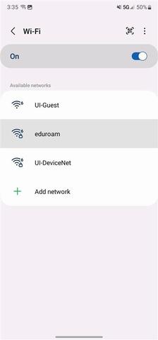 Image shows wi-fi page and to select eduroam
