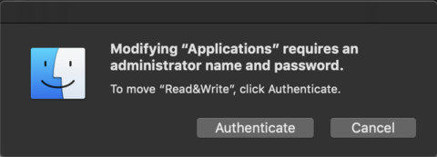 Mac requesting administrator name and password to modify Applications