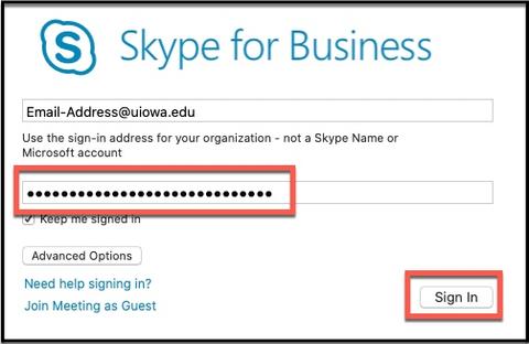 skype for business enter credentials