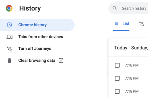 Google Chrome history menu showing Clear browsing data