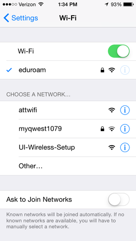 connected to eduroam Wi-Fi 