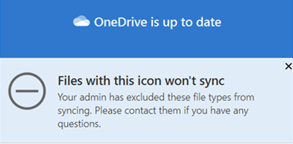 Message saying "files with this icon won't sync"