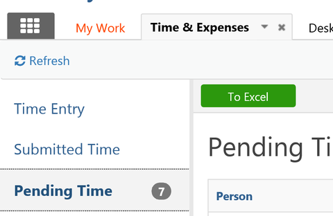Shows where the Time & Expenses tab is and the Pending Time tab