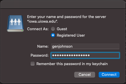 Credentials for connecting to a server on MacOS
