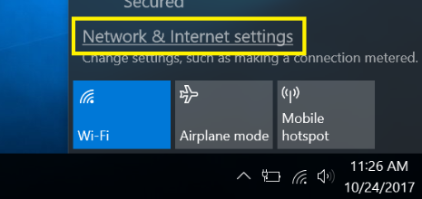 Windows 10 click Networking and Internet settings