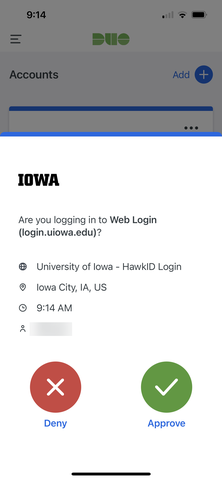 screenshot of duo push notification approval with new iowa logo