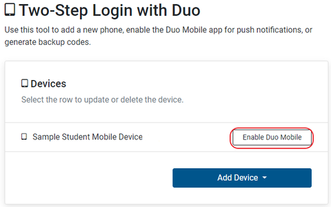 screenshot showing that you need to click enable duo mobile