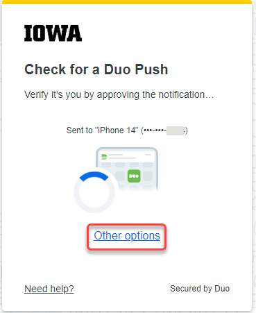 screenshot of automatic duo push with other options hyperlink