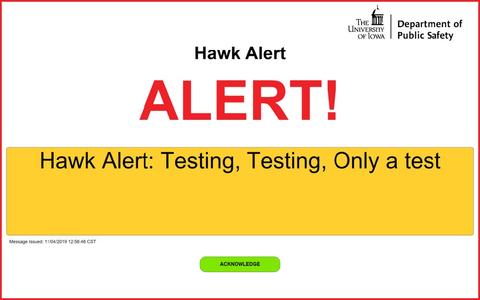 screenshot of alertus notification - big red text with details in yellow box