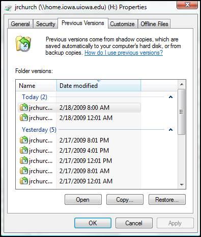 导航到用于包含文件或文件夹的文件夹的图像结果，右键单击该文件夹，然后单击“还原以前的版本”。