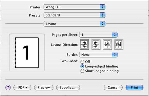 tell word for mac 2011 to print document 2-sided?