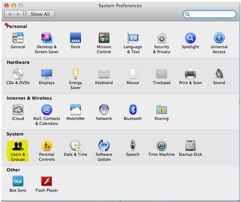 System Preferences. Highlighted - Users & Groups 