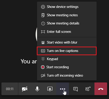 Closed Captioning in Microsoft Teams