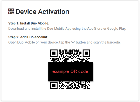 device activation with example QR code