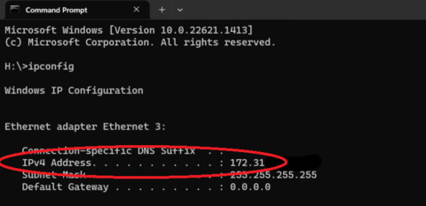 Screenshot shows what the ipv4 looks like in command prompt