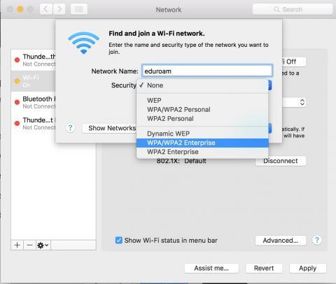 Wi-fi network choose security 