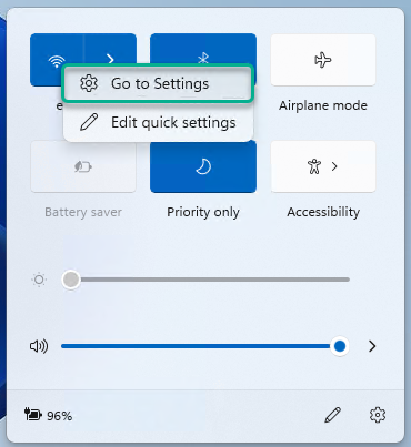 Right-click menu to open wireless settings