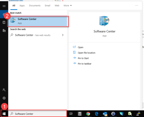 Search for Software Center using the Windows Start Menu Keyword Search