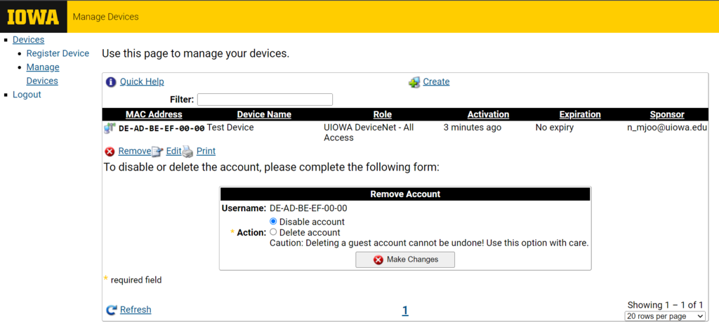 DeviceNet Remove screen