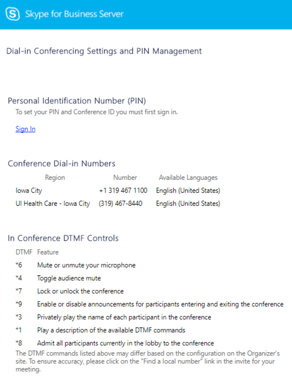 Skype for Business Conference PIN | Information Technology Services ...
