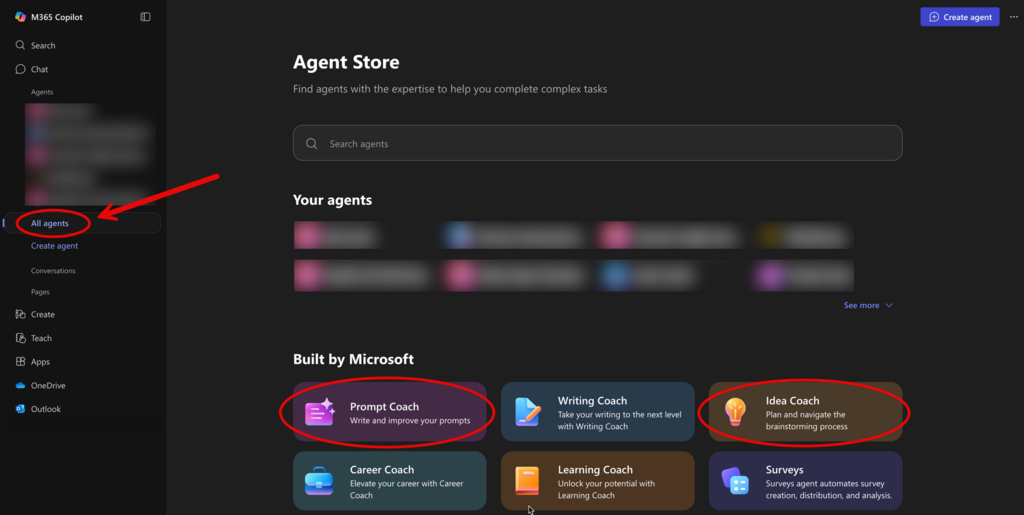 Navigating to ready-made copilot agents 