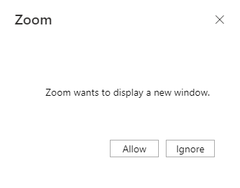 Zoom app, zoom window "zoom wants to display anew window"