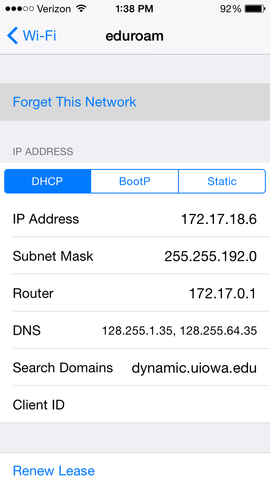 eduroam wi-fi network forget this network screen