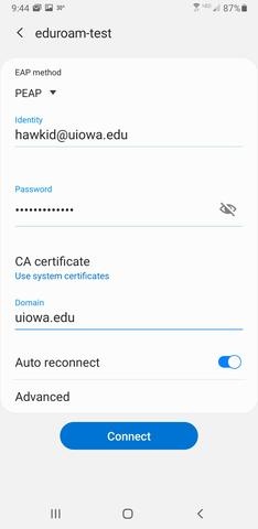 Andriod Wireless Settings Screen