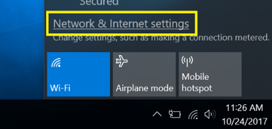 Windows 10 click Networking and Internet settings